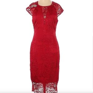 Guess Red Lace Midi Dress (GREAT CONDITION) Size 12